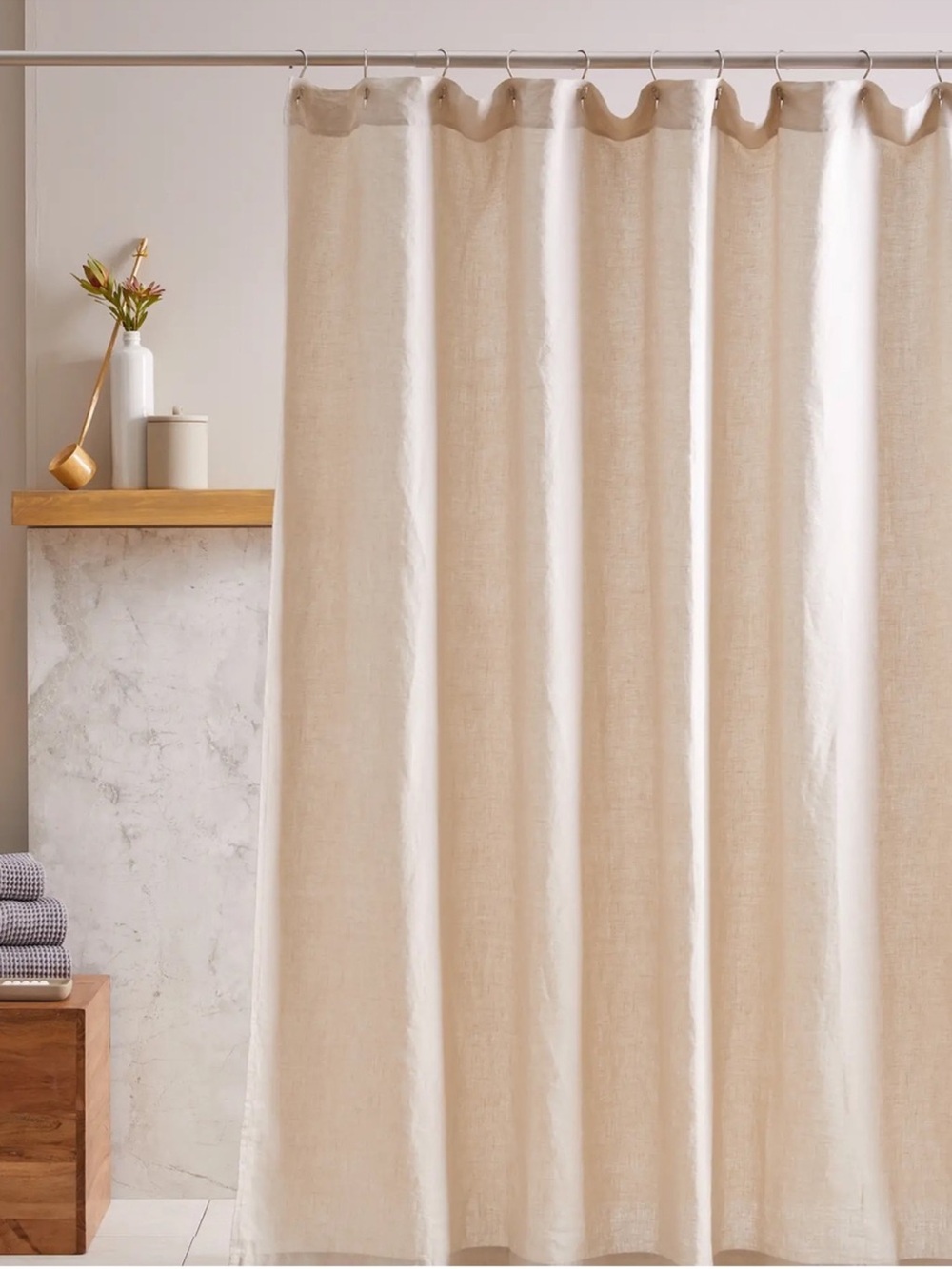 NWT QUINCE European Linen Shower Curtain “Sand” Beige 9104
